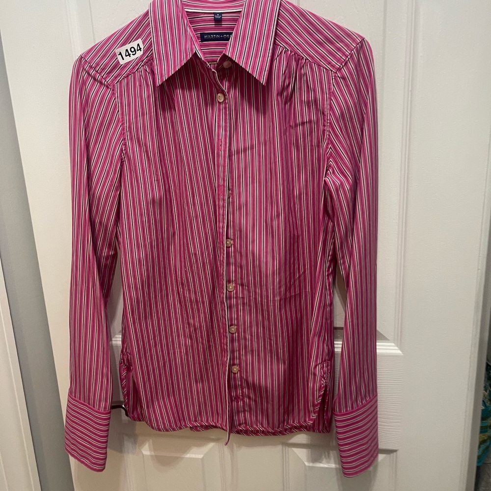 Martin + Osa Fuchsia and White Striped Button-Down Shirt